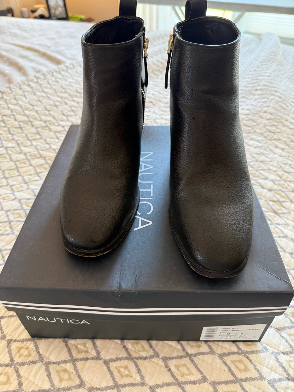 Nautica Black Side-Zip Leather Ankle Boots